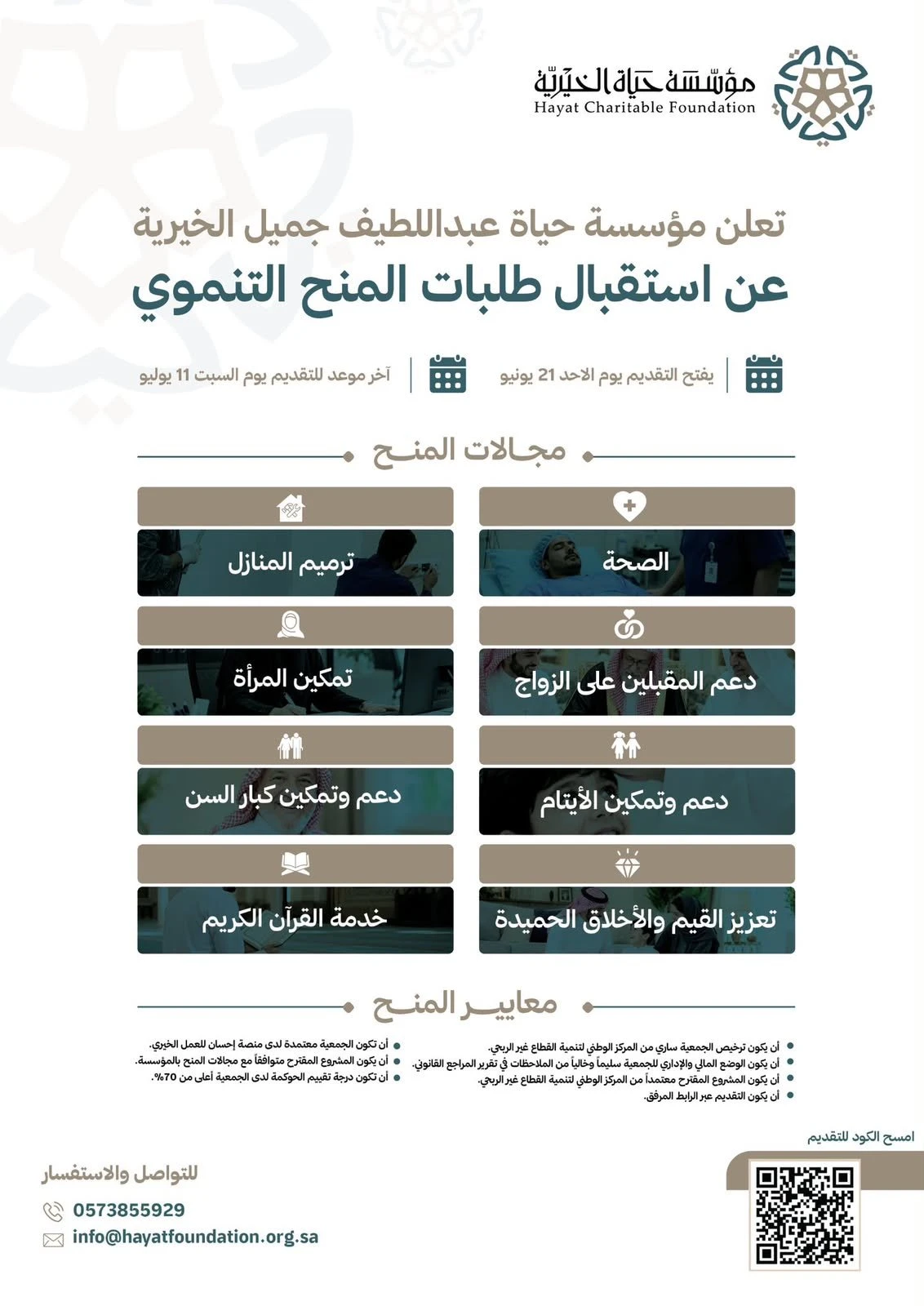 تعلن مؤسسة ⁧‫حياة عبداللطيف جميل الخيرية‬⁩ عن افتتاح استقبال طلبات المنح