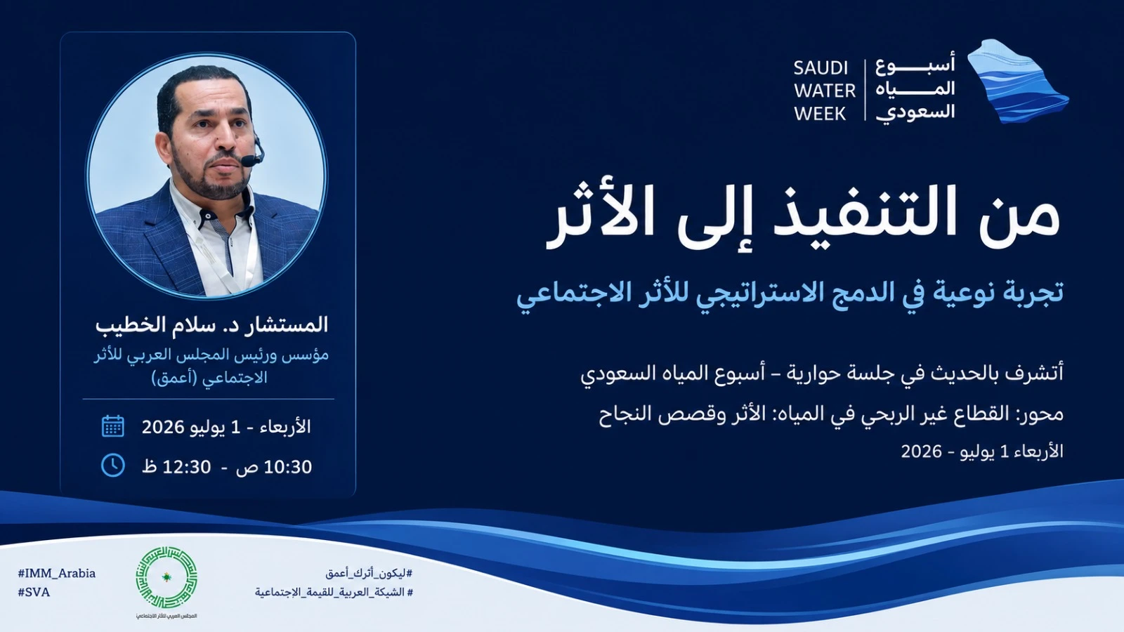 جلسة حوارية ضمن أسبوع المياه السعودي بعنوان "من التنفيذ  إلى الأثر- تجربة نوعية في الدمج الاستراتيجي للأثر الاجتماعي