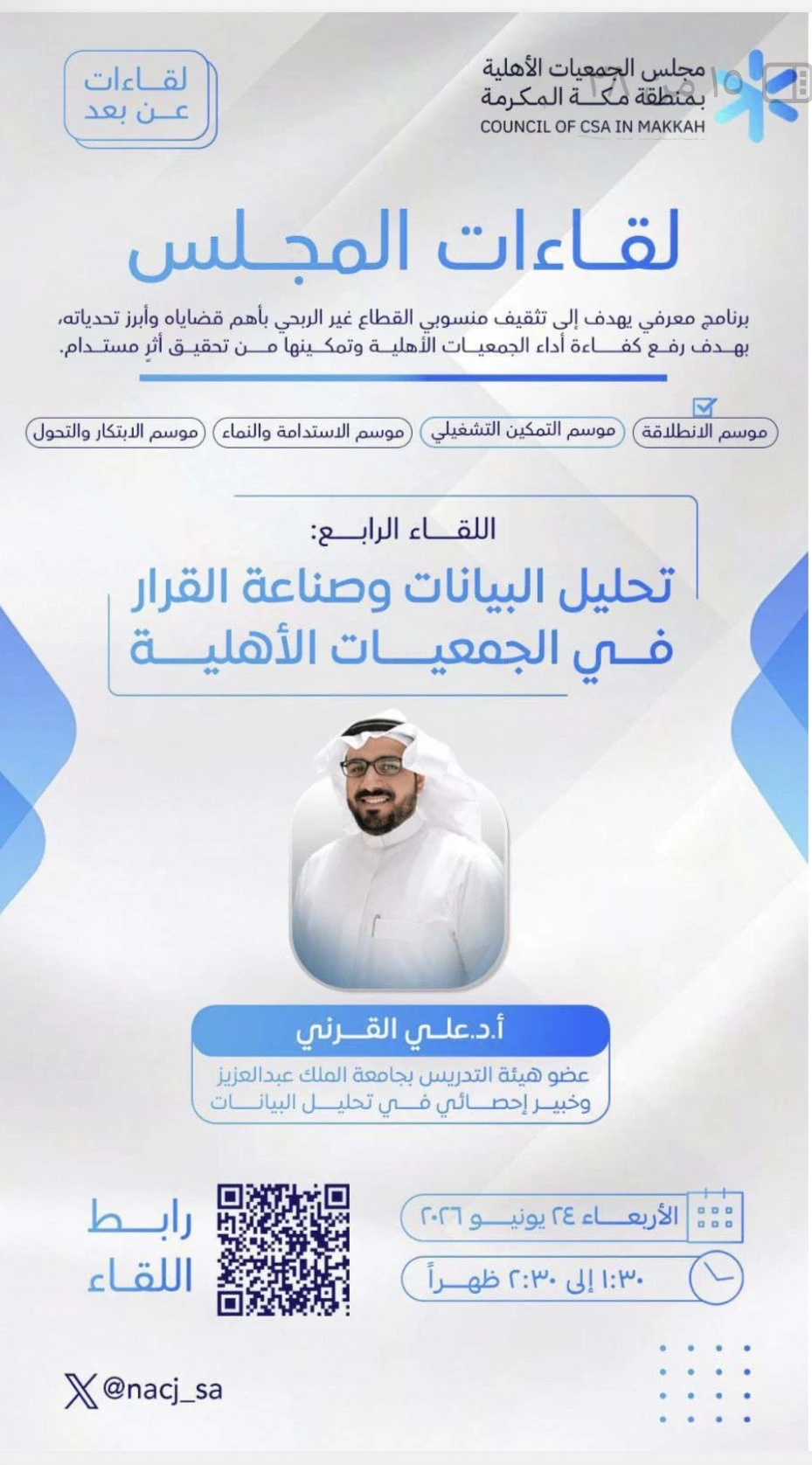 لقاء بعنوان "تحليل البيانات وصناعة القرار في الجمعيات الأهلية"ك
