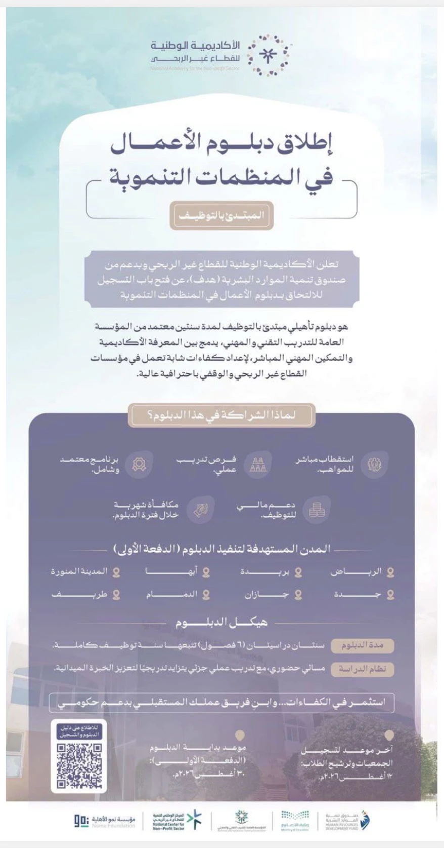 دبلوم الأعمال في المنظمات التنموية – برنامج تأهيلي للقطاع غير الربحي